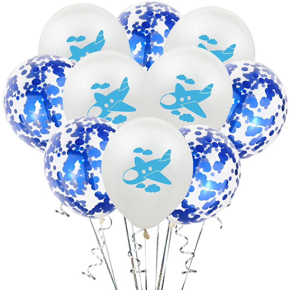 

Amawill 10Pcs Confetti Latex Balloons Airplane Cartoon Plane Theme Balloons Aircraft Happy Birthday Party Decoration Supplies 8D