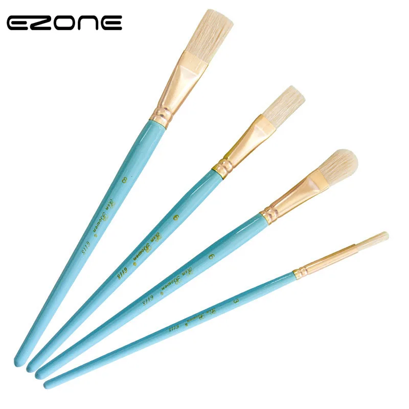 

EZONE 4 PCS Paint Brush Blue Wooden Handel Flat Peak Different Size Brush For Watercolor Gouache Acrylic Painting Art Supply
