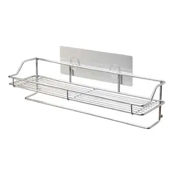 

Adhesive Bathroom Shelf Organizer Shower Storage Rack Wall Mounted No Drilling Rustproof Stainless Steel Wire Basket Hook