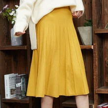 Юбки для женщин, новинка, прямые продажи, Lanon None, Женская однотонная плиссированная юбка до середины икры, с завышенной талией, милая летняя