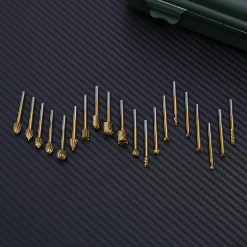 

20pcs/set Wood Rotary Milling Cutter Tool Set HSS Titanium Coating Routing Router Grinding Bit Burr Speed Kit For Dremel Tool