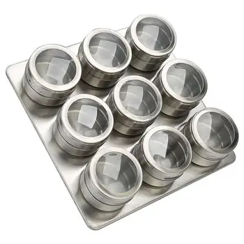 

12pcs/9pcs Seasoning Boxes Magnetic Dustproof Visible Stainless Steel Spice Can Seasoning Pot Outdoor Barbecue Cruet