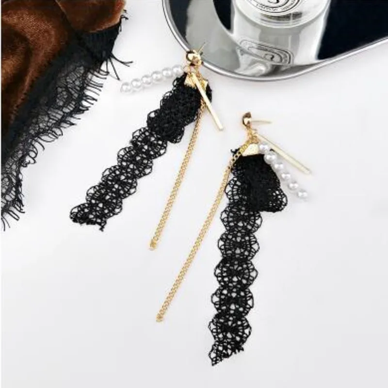 

pendant earrings female temperament joker Long tassel earrings pearl Lace hipster earrings fine jewelry accessories earrings M18