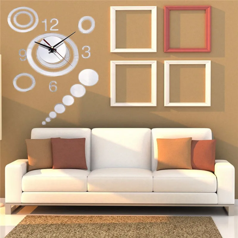 Серебряные DIY 3D круглые цифры настенные часы для дома комнаты современное Зеркало Гостиная настенные часы предмет интерьера, украшение