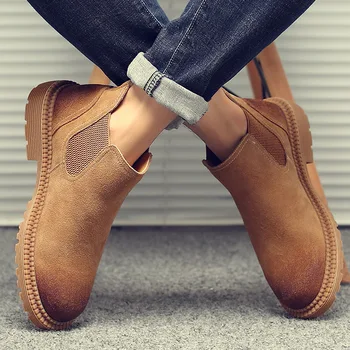 

Fashion Leisure Men Motorcycle Boots Ankle Round Toe Platform Lace up Boots Low Winter Casual Outdoor Working Shoes