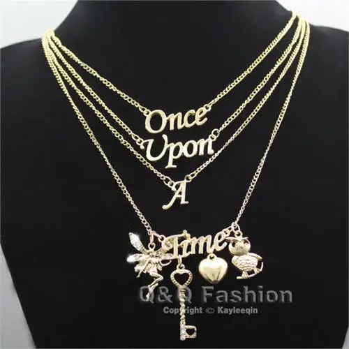 Цепочка с подвеской Сова многослойное ожерелье золотистого цвета надписью Once Upon