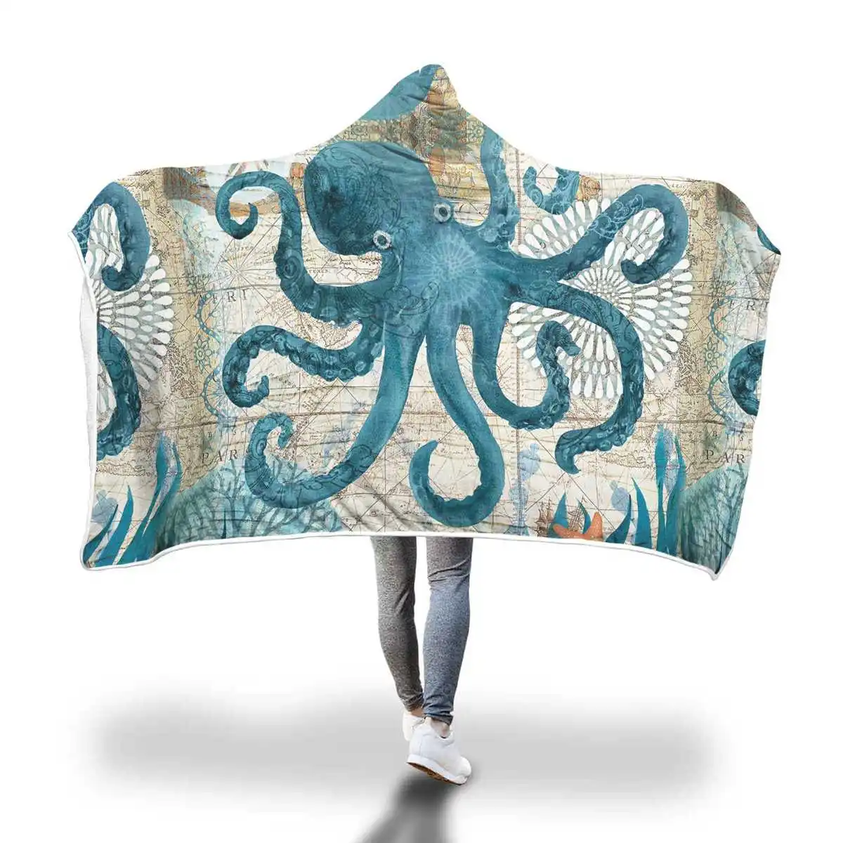 

Hooded Blanket for Adults Kids Polyester Fabric Wearable Blanket Cloak Throw Blanket Double thickening Microfiber Cloak on Sofa