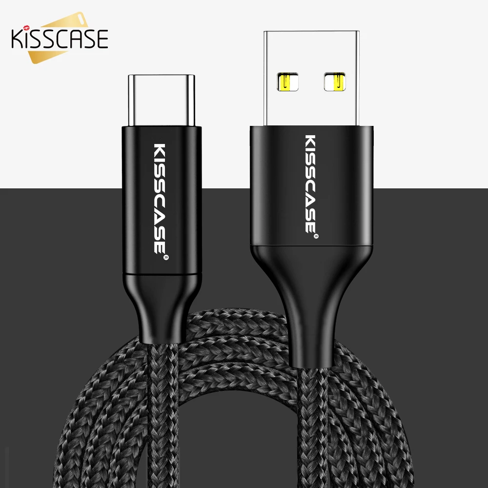 KISSCASE черный нейлоновый Плетеный телефонный кабель usb Тип C для iPhone X 7 8 кабель 1 м 3A Быстрая зарядка тип-c XR XS MAX Тип C кабель