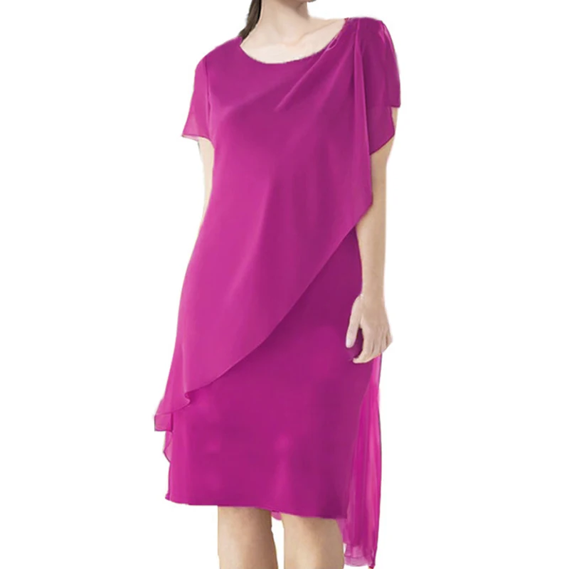 

2019 Summer Dress Women Short Sleeve Asymmetric Knee-length Chiffon Vestidos Femme Casual Loose Party Beach Dress Plus Size 5XL