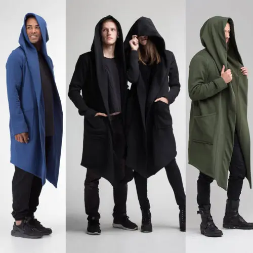 DressU Mens Fall Winter Outwear Cardigan Long Sleeve Hooded Overcoat