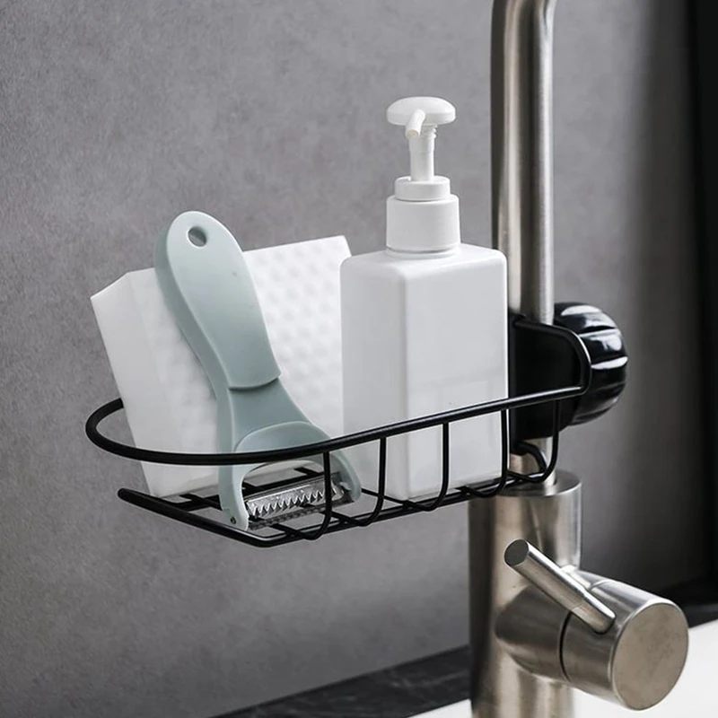 المطبخ استنزاف تخزين الرف الحمام المنزل بالوعة المنظم اكسسوارات شنقا صنبور تخزين الحديد رفوف الجوف خارج لكمة شحن