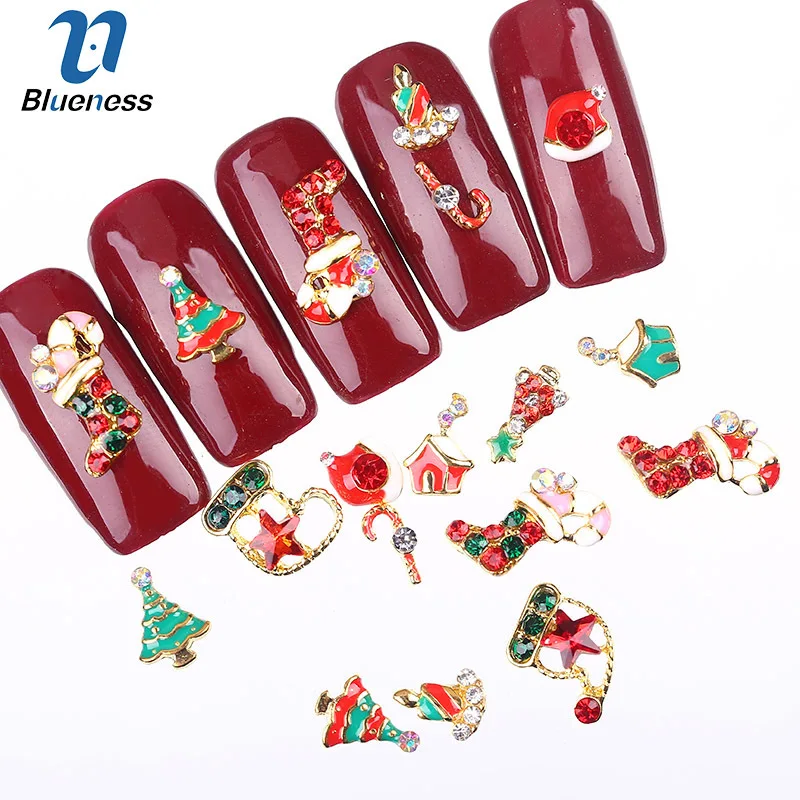 Blueness 10PCS 3D Alloy Nail Art Accessories Christmas Series 12 Colors Decorations Rhinestone | Красота и здоровье