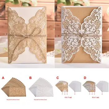 

10pcs Design Wedding Invitations Flower Pattern Laser Cut Lace West Cowboy Customize Invitation Cards Send Seal Envelope