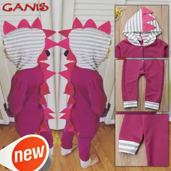 

1-5T Toddler Girls Purple Dino Romper Autumn Winter Children Long Sleeve Hooded Jumpsuit Playsuit
