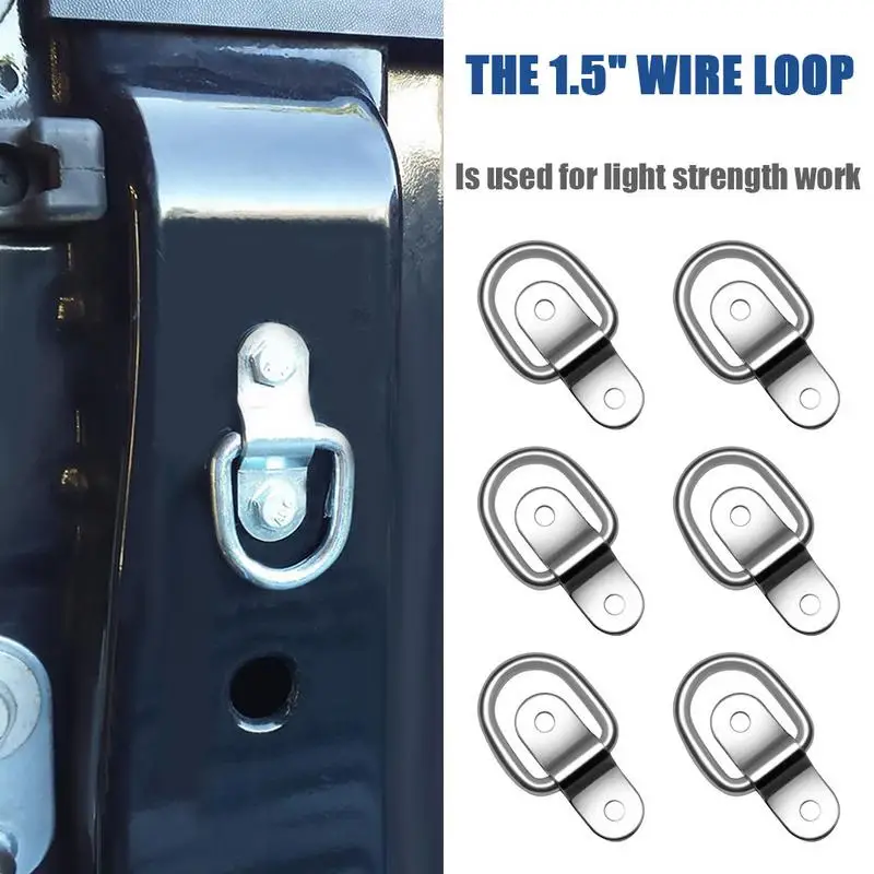 

6Pcs Steel D Ring Tie Down Anchor Surface Mount Heavy Duty Breaking Strength Pull Ring For Trailer Cargo Control All Car Models
