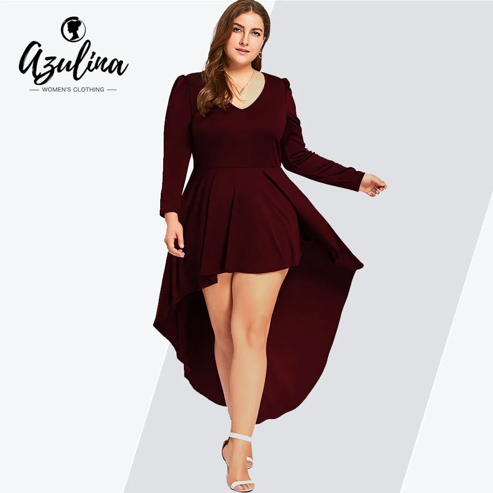 

Rosegal Plus Size V Neck Long Sleeve Dress Women Dresses Spring Club Party Dress Solid Ankle-Length A Line Vestido Big Size 2019