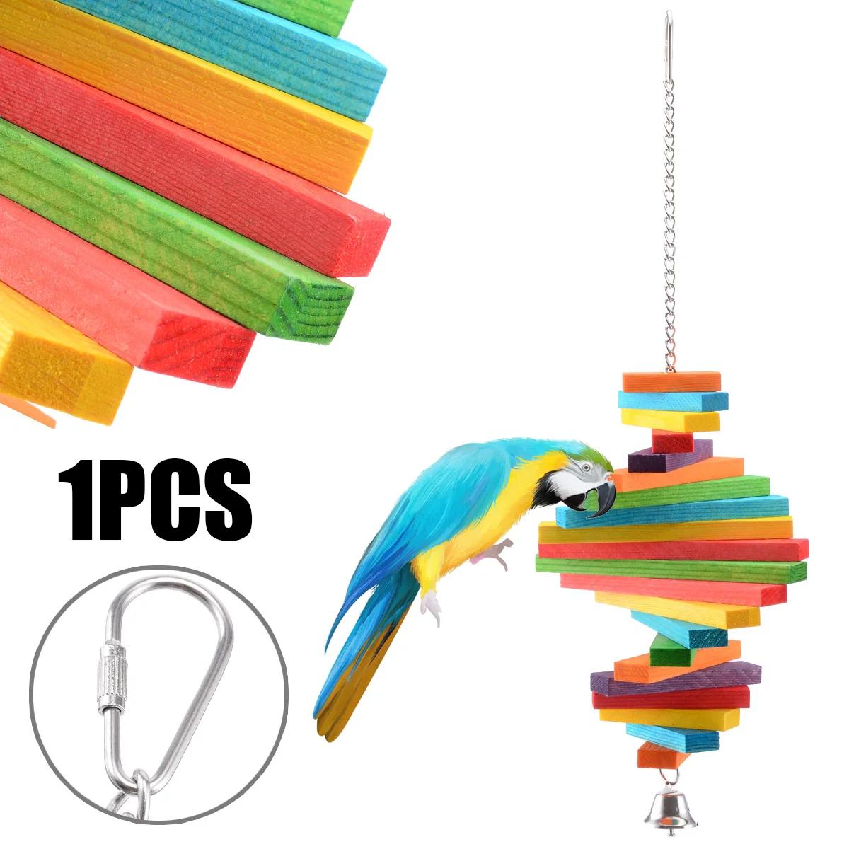 Wood Bird Chew Toy Colorful Small Medium Parrots Big Bird Swing Hanging Playing Toy Decoration