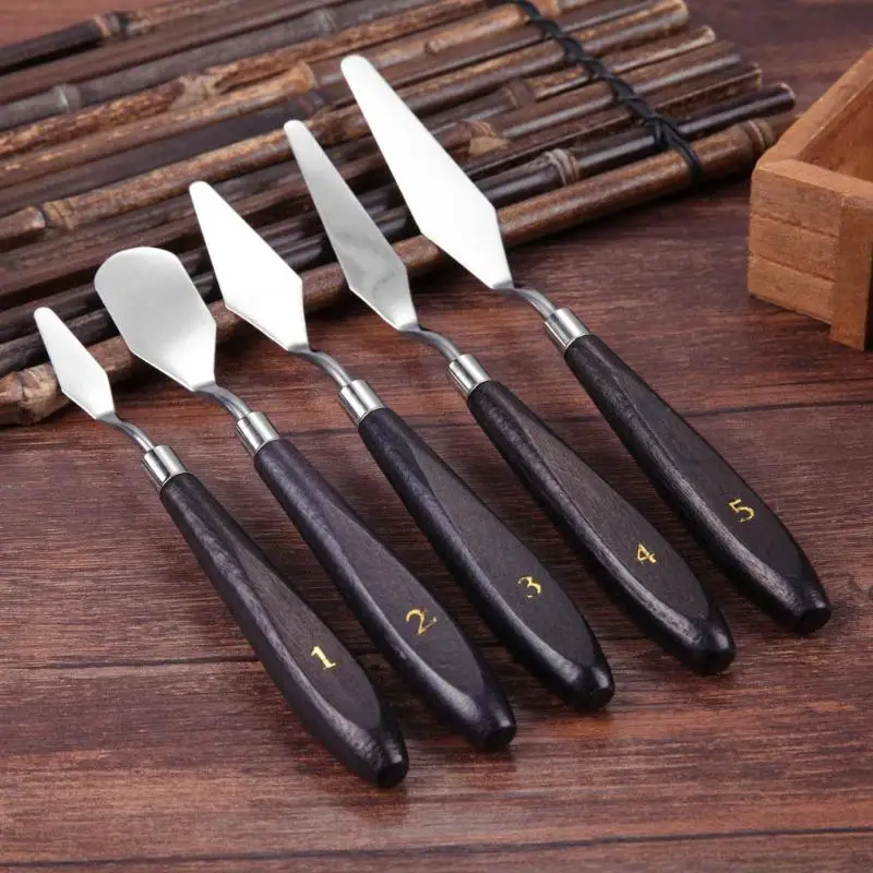  5pcs Stainless Steel Spatula Palette Knife Painting Mixing Scraper Set Spatula Knives for Artist Oi