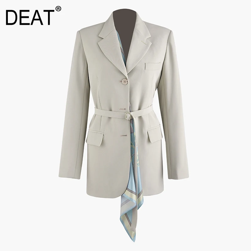 

[DEAT] 2019 New Autumn Winter Lapel Long Sleeve Irregular Scarf Split Joint Loose Bandage Jacket Women Coat Fashion Tide JT84