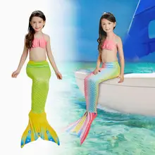 Детское бикини для девочек, Раздельный купальник в форме рыбы, милое полиэфирное Платье с принтом «рыбий хвост», купальный костюм для детей, комплект из 3 предметов