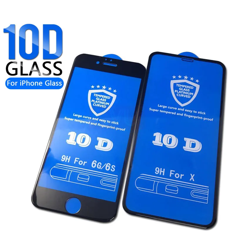 

GVU 10D Screen Protector Glass For iPhone 7 6 6s 8 Plus Full Cover Protective Tempered Glass On The for iPhone X XR XS Max Film