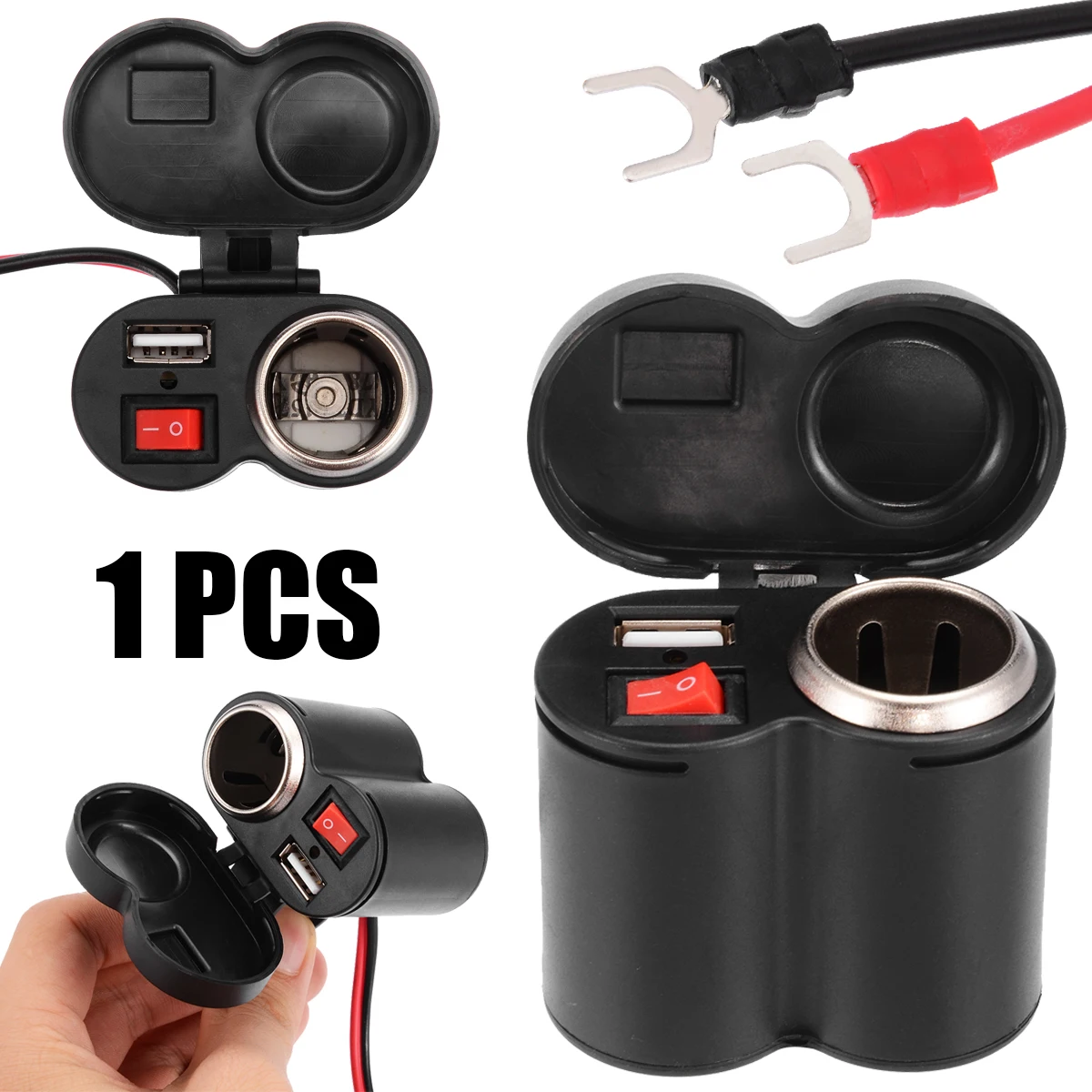 

2 in 1 Motorcycle Car Boat 12V 5V 1.5A USB Power Port Charging Socket Cigarette Lighter With Switch For Scooter Waterproof