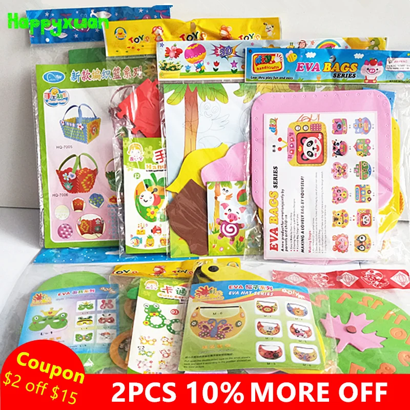 Happyxuan 8 designs/lot Kids DIY Art Craft Kits Set EVA Foam Stickers Kindergarten Creative Handmade Educational Toy Girls Gift