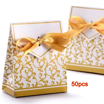 

50x Box Dragee Accessory Wedding Decoration Table Baptism Party Fleur Dore