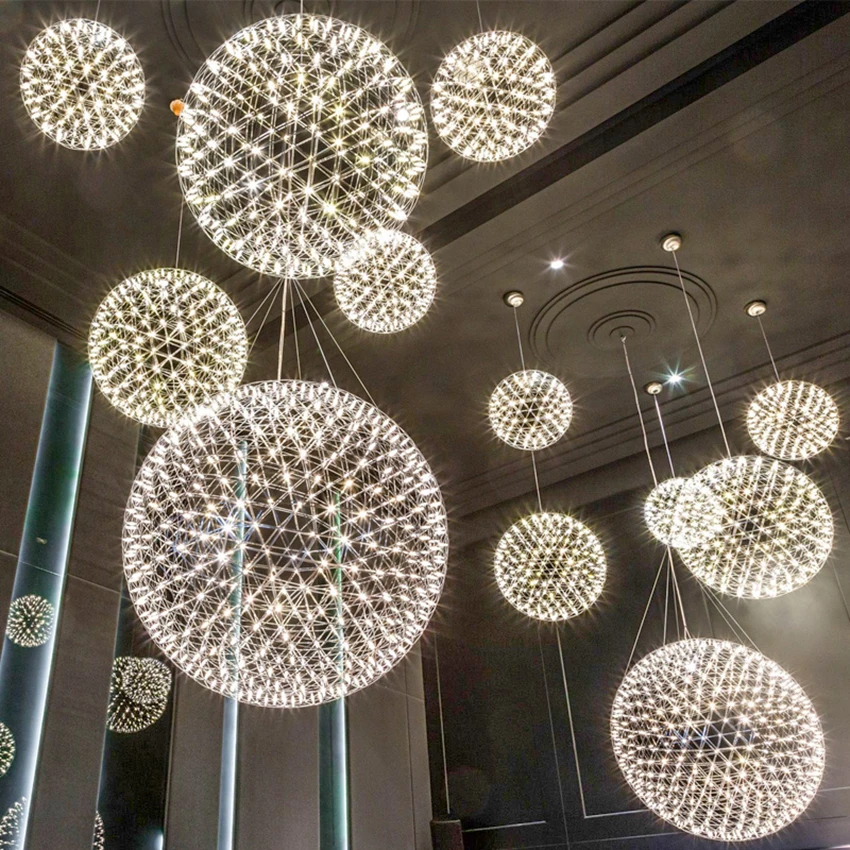

Modern Simple Stainless Steel LED Pendant Lights Sparking Ball Hanging Lamp Lighting Fixture Hotel Lobby Suspension Lihgts
