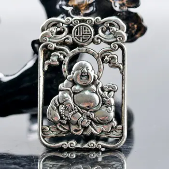 

Collectable Chinese Miao Silver Copper Carved Maitreya Buddha Happy Buddha Exquisite Small Pendant Statues