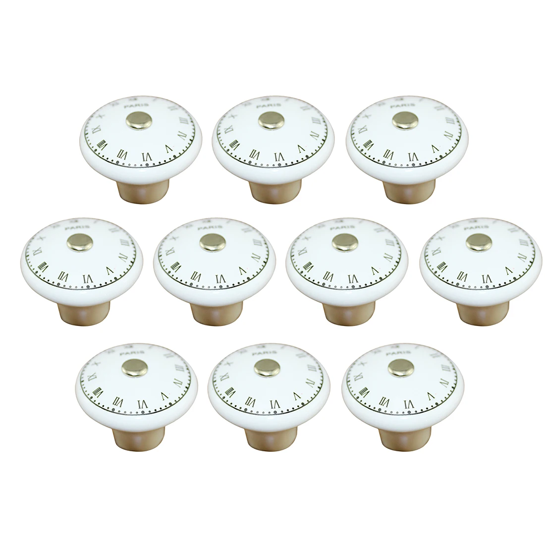

10pcs Modern European Ceramic Clock Style Hand-Painted Single Hole Handle Roman Numerals Drawer Cupboard Kitchen Pull Handle
