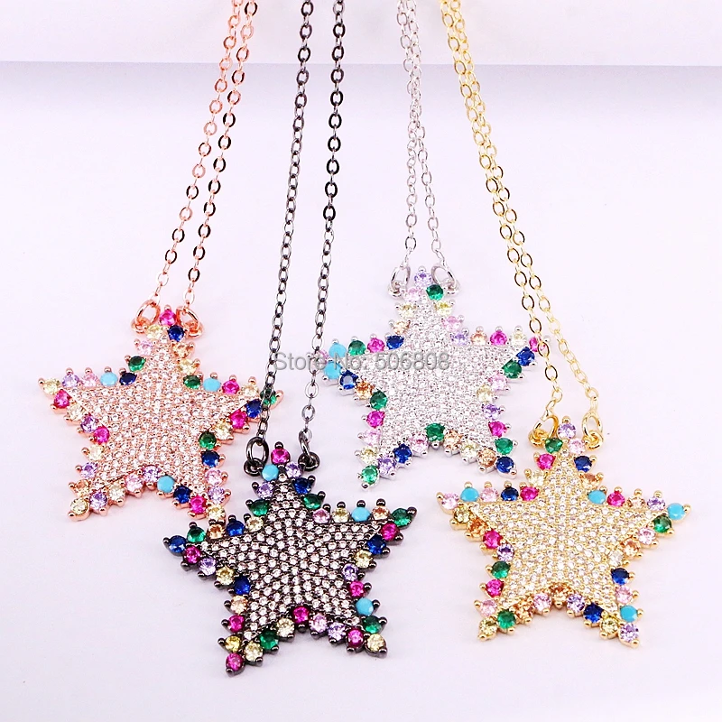 

6PCS, Rainbow CZ star pendant necklaces for women wedding Jewelry