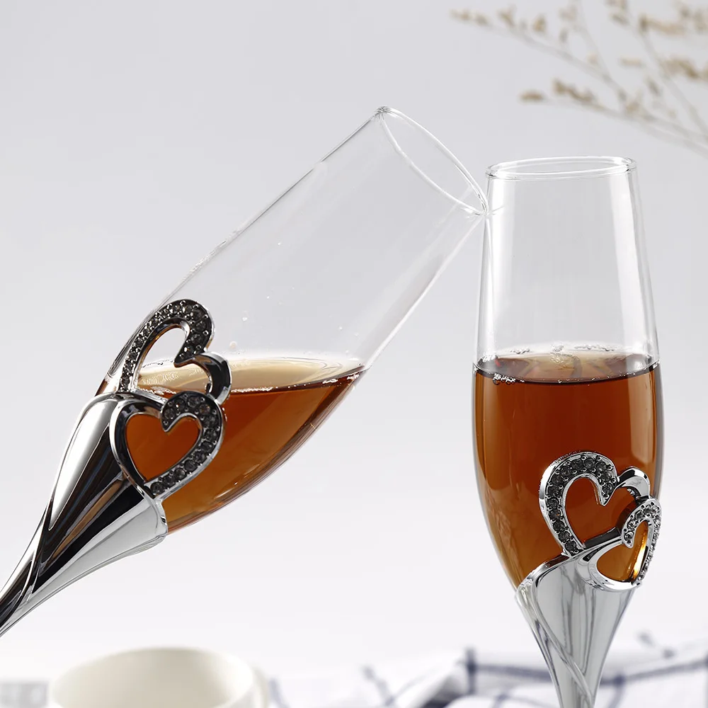 Новые 2 шт./компл. 200 мл свадебное шампанское серебряное тостов флейты длинные бокалы под Вино Кубок элегантный для вечерние украшения