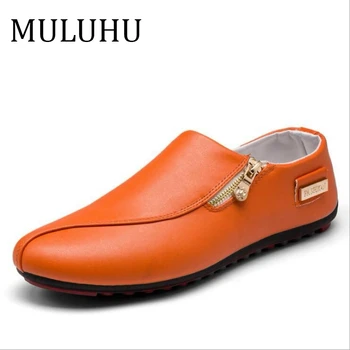 

MULUHU New Men Casual Leather Shoes Business Office Wedding Shoes Spring Autumn Fashion Soft Bottom Zip Shoes Size 39-46
