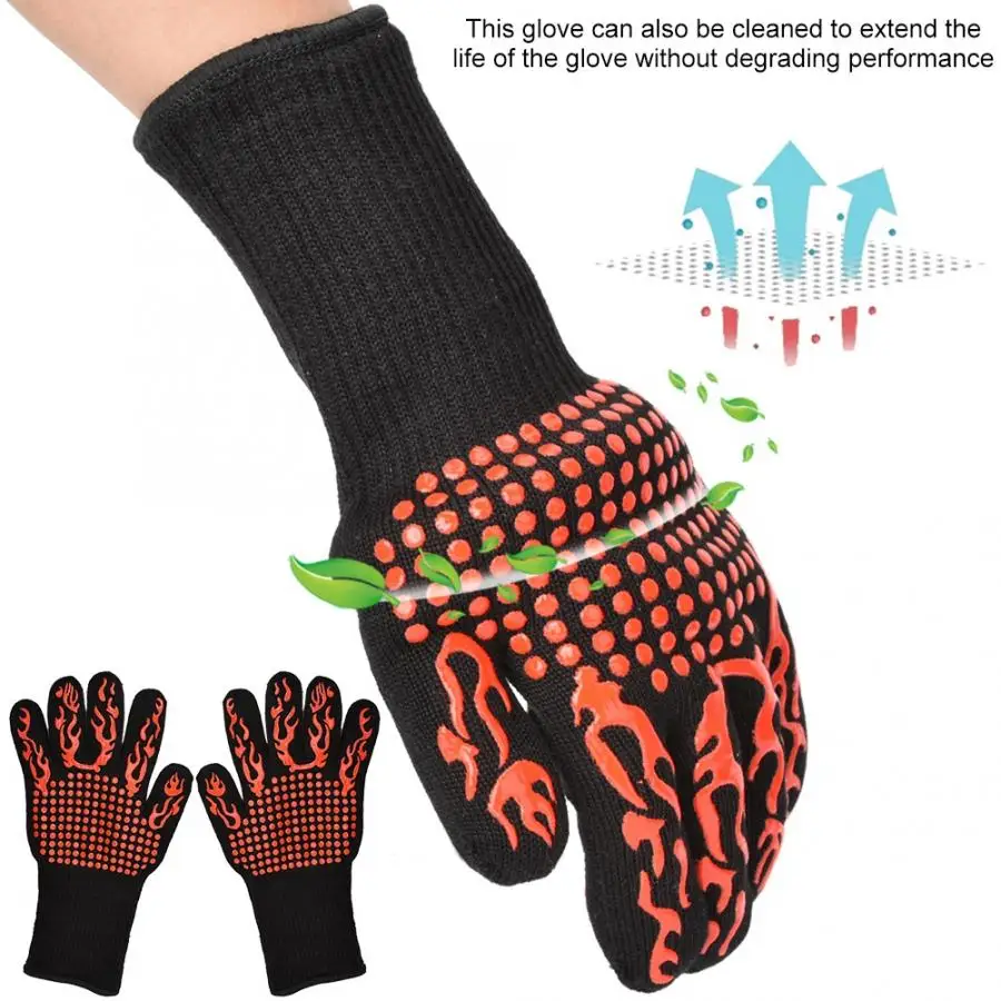 

BBQ Cooking Heat Resistance 500 Celsius Glove For Grilling Baking Welding Safety Gloves Working handschuhe 2019 NEW
