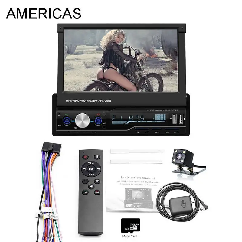 

Car MP5 Player 7in DIN Touch Screen Car MP5 Player GPS Sat NAV Bluetooth Stereo Retractable USB TF FM Radio Camera
