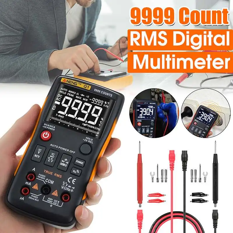 

ANENG Q1 9999 Counts True RMS Digital Multimeter AC DC Voltage Current Tester Orange Yellow