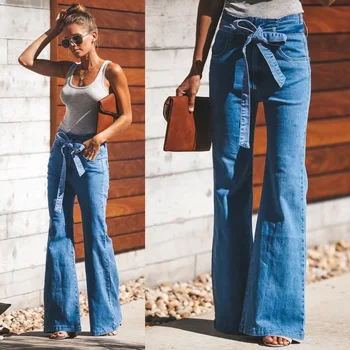 

Fashion High Elastic Solid Color Cowboy Pants Bell-bottoms Women New Pattern