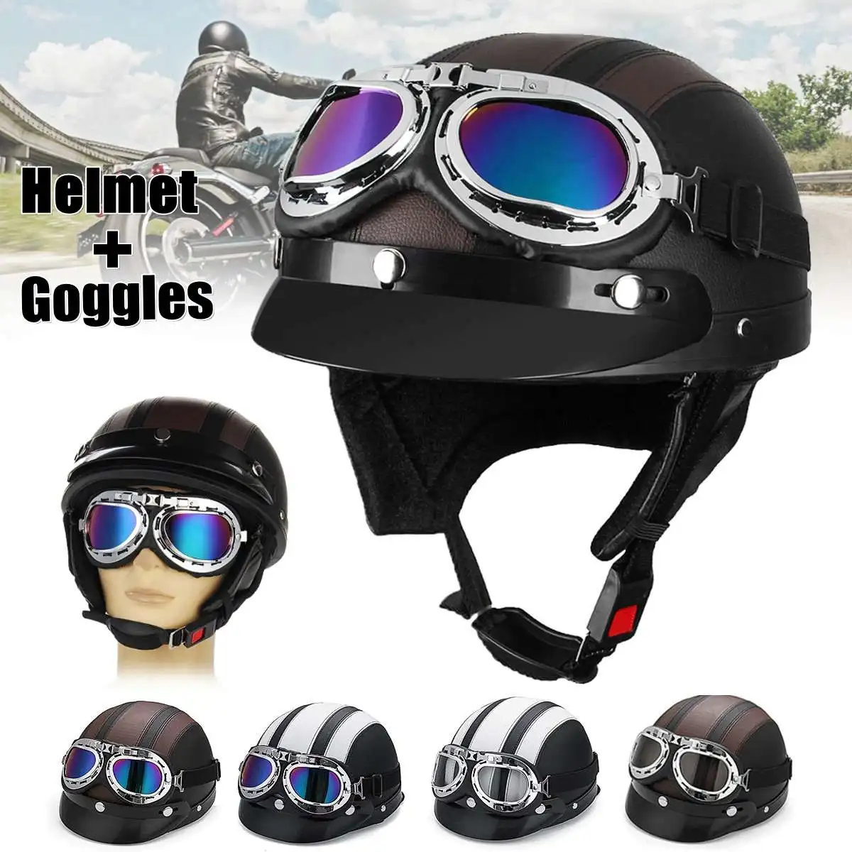 

Motorcycle Helmet mens Open Face Dual Lens Scooter Motorbike off road motocross helmet Bike Helmet For Harley