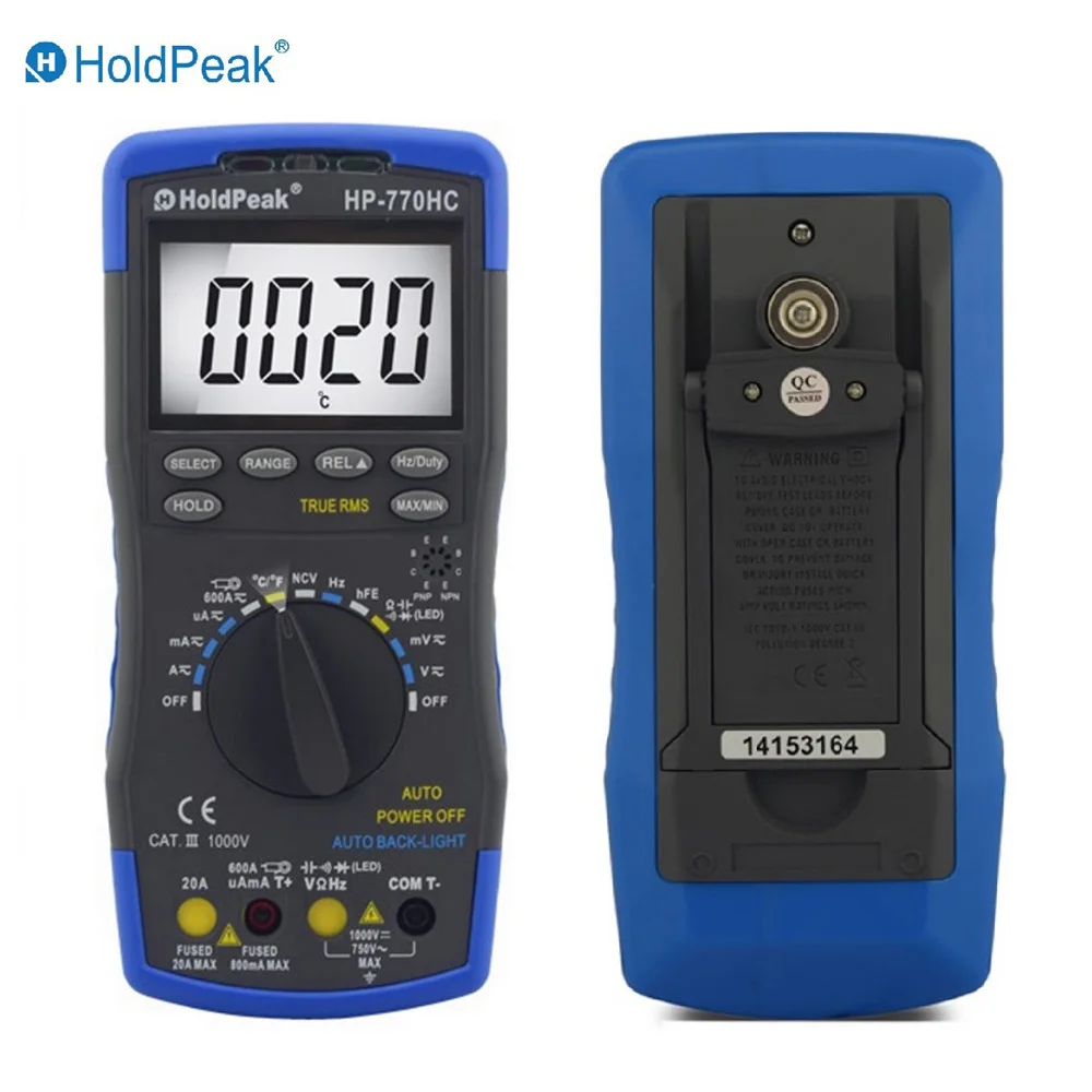 

Multimetro HoldPeak HP-770HC True RMS Auto Ranging Digital Multimeter with NCV Feature and Temperature/Frequency/Duty Cycle Test