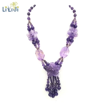 

Lii Ji Gemstone Natural Ametrine Amethyst Flowers with Jade Toggle Clasp Necklace For Women Fashion Jewelry