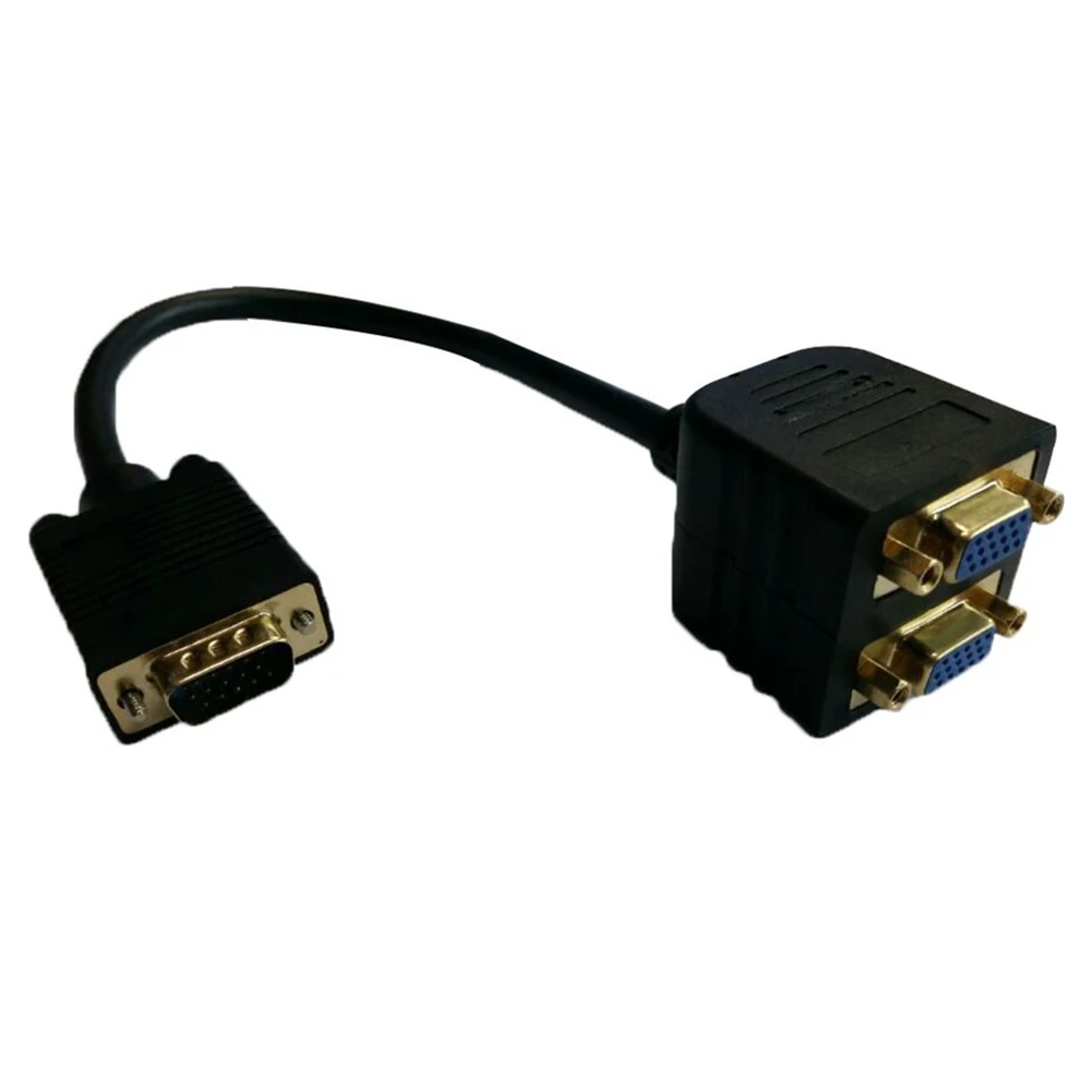 

Gold Plated VGA(HD15) Male to Female x 2 (1 PC to 2 Monitors) for High Resolution Video Splitter Cable(1920X1440)-Black