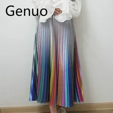 Женская длинная юбка летние юбки Весенняя Роскошная Радужная полосатая плиссированная юбка с высокой талией с блестками Vestidos Saia