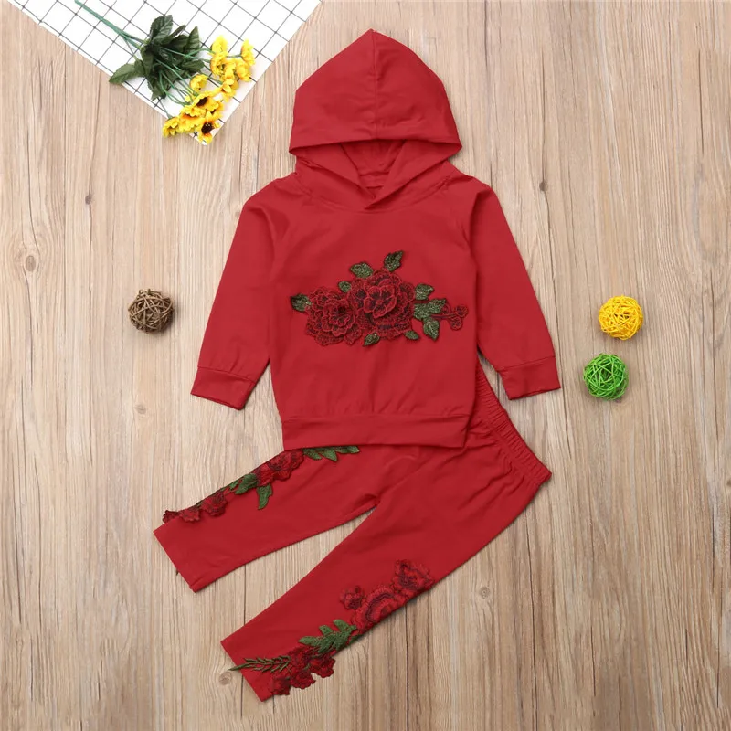 

Embroidery Hoodies Suit 2pcs Baby girl Clothes Toddler Kids Baby Hooded Top Pants Outfit Tracksuit Cotton Clothing Set
