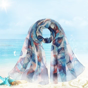 

2019 Fashion Tree Leaves Printing Long Georgette Silk Scarf Summer Women's Scarves Shawl Soft Hijab Wrap For Neck Foulard Femme