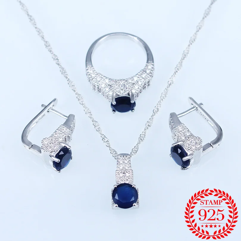 925 пробы серебряные ювелирные наборы малазийский синий кристалл ожерелье серьги