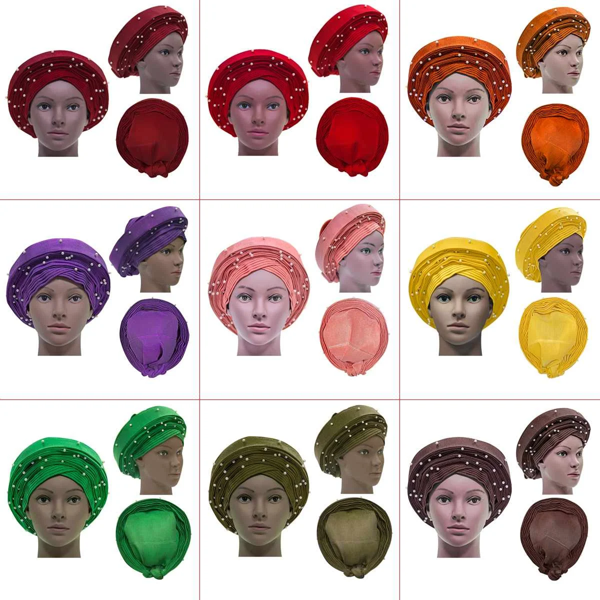 

10 Types Already wear African Gele Headwear African gele already heatie Aso oke headtie with beads for women Fabric