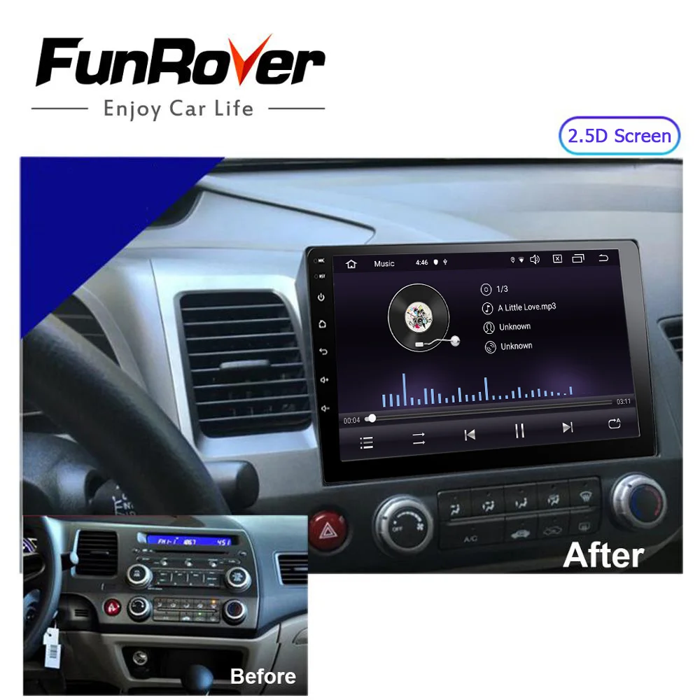 Flash Deal FUNROVER android 9.0 2.5D+IPS car dvd multimedia player For Honda Civic 2006-2011 radio gps navi navigation autoradio DSP CDMA 1