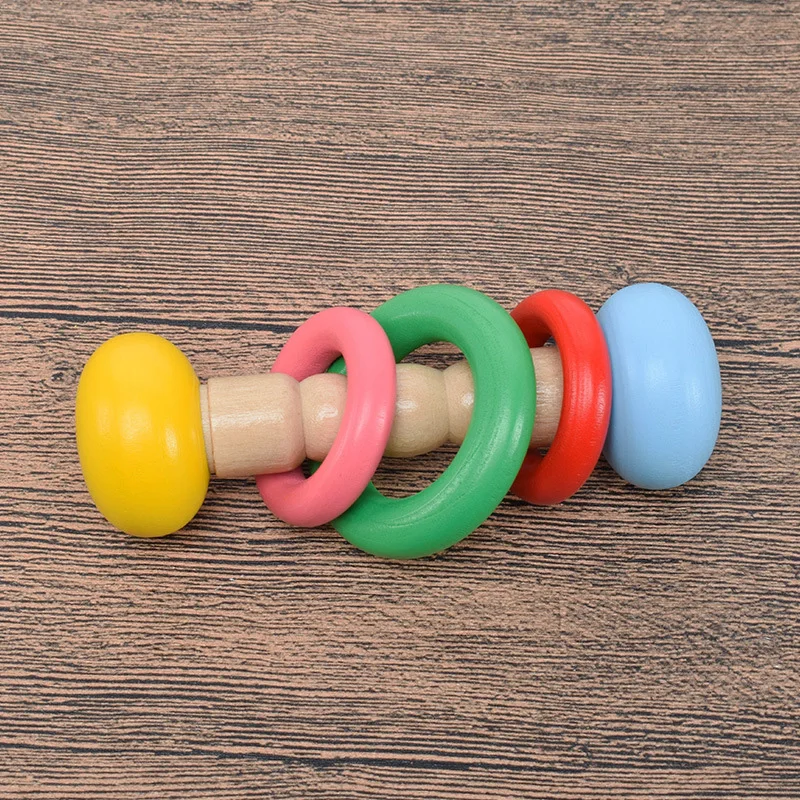 cute Baby Wood Rattle Bell Handbell Educational Musical Instrument Gift Toy new