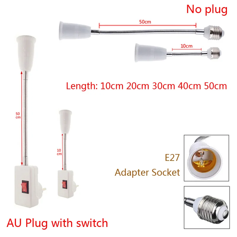 Гнездо адаптера АС Plug 10-50 см светодиодный держатель лампы гибкий универсальный конвертер Extendsion включения/выключения E27 к E27